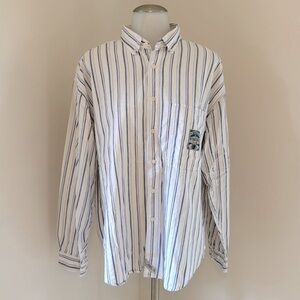 VINTAGE LEVIS Mens 90s Navy White Striped Button Down Cotton Collar Shirt LARGE